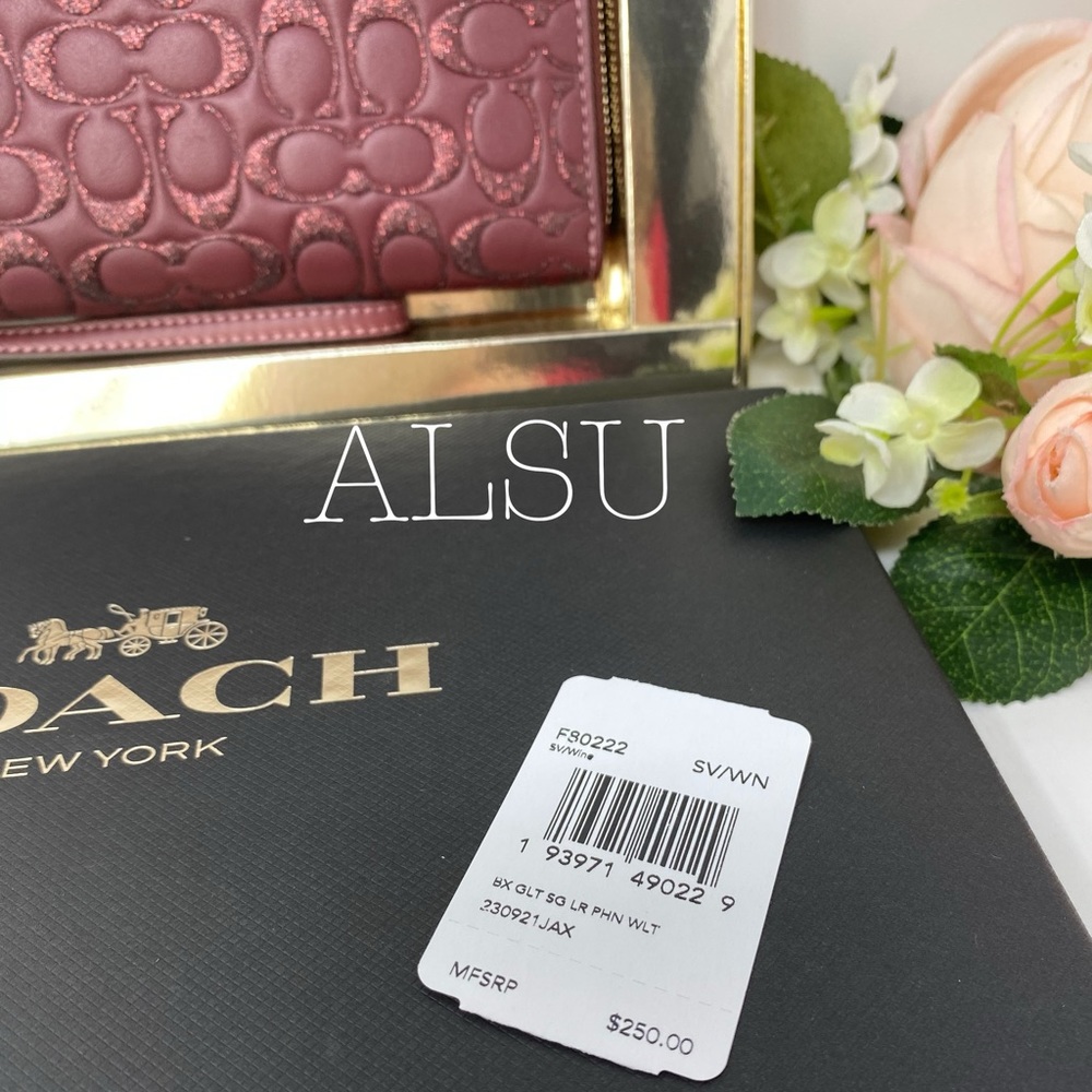 Coach Large Phone Wallet Leathe Glitter Wine Boxed - Picture 7 of 7